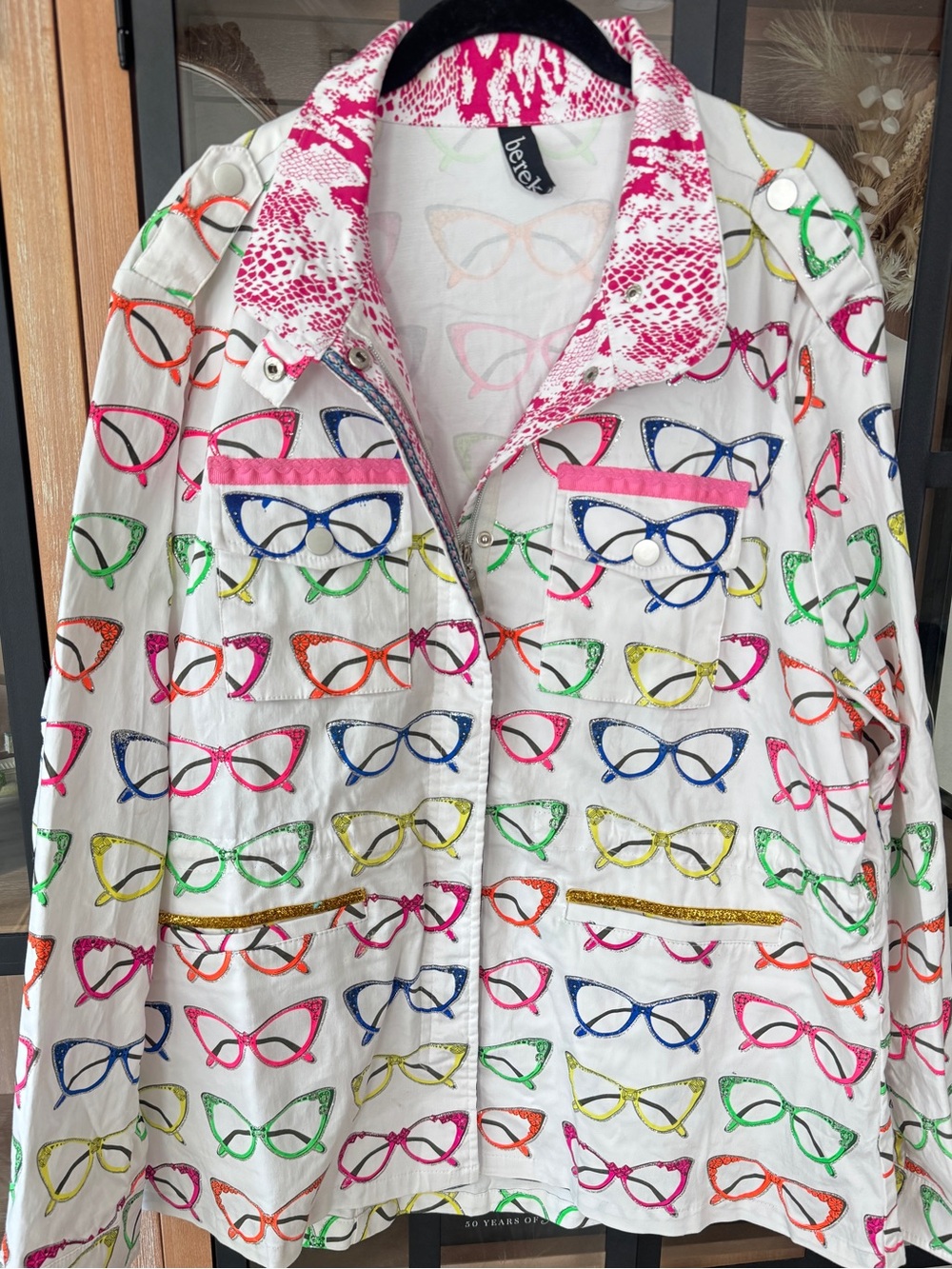 Vintage Y2k funky Berek Neon Glitter Cat Eye sunGlasses Jacket glitter novelty